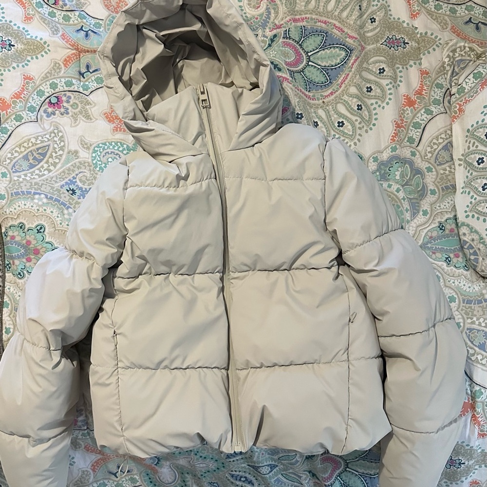 Zara Cream/gray Puffer Jacket